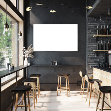 Digital menu board mockup. 3D rendering