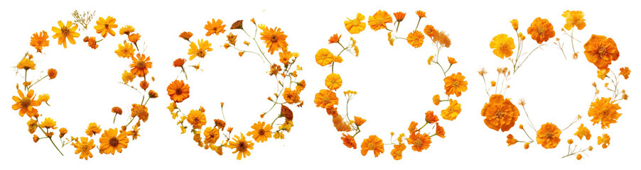 Fototapeta premium PNG Vibrant floral wreaths in autumn, element set on transparent background