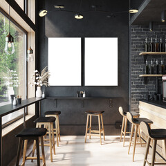 Two vertical digital menu boards mockup. 3D rendering