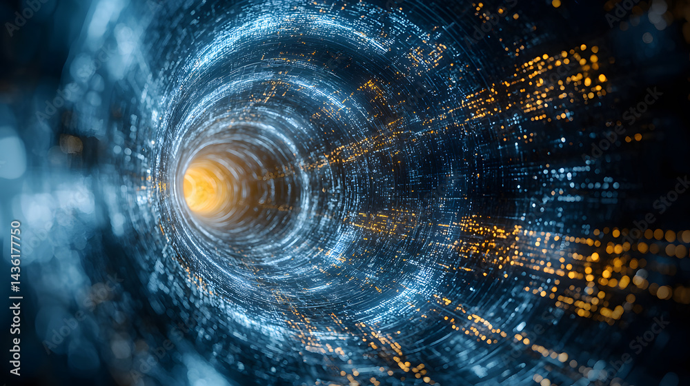 Poster dynamic blockchain cybersecurity visualization wallpaper futuristic tunnel digital art high-tech env