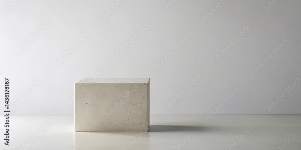 Leinwandbilder a simple light grey concrete cube sits on a flat surface against a minimalist white backdrop. this v