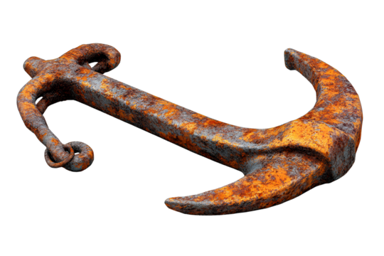 Old rusty ship anchor isolated on a transparent background PNG