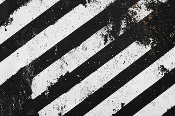 Diagonal black and white painted stripes on a surface