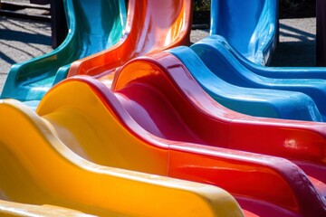 Colorful Children Slides at a Playground for Outdoor Recreation Fun