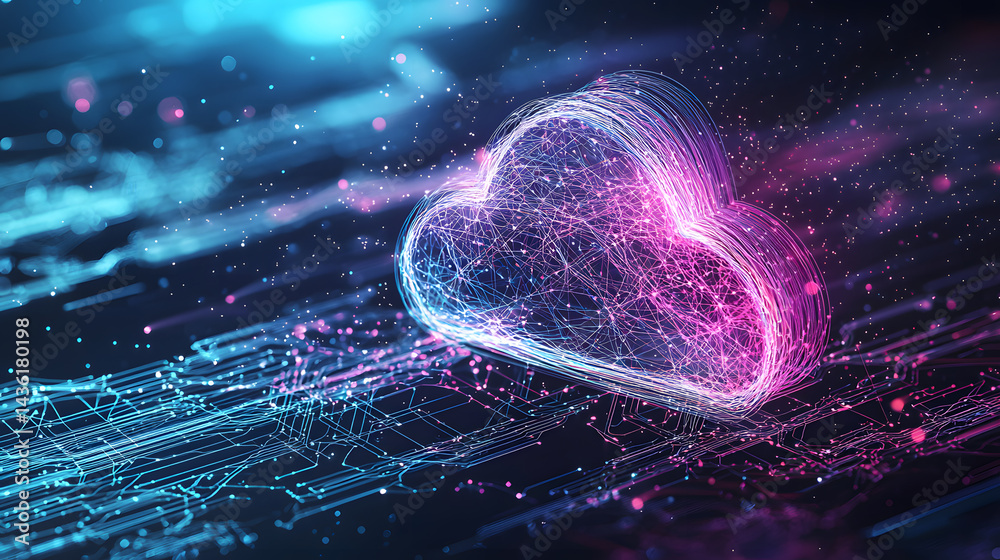 Poster visualizing cloud computing and decentralized systems wallpaper futuristic digital space graphic des