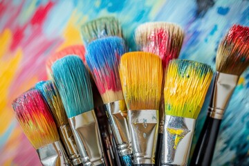 Obraz premium Colorful Paint Brushes with Vibrant Background for Art Projects
