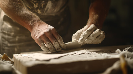 Potter Shaping Clay with Wire Tool