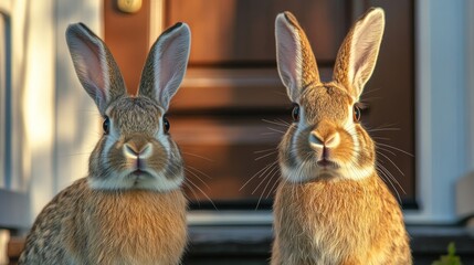 Obraz premium A pair of amazing Rabbits in front of the door