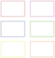 Set of colorful neon light rectangle frames, techno futuristic impulse circle isolated on transparent background. Vector illustration editable png file