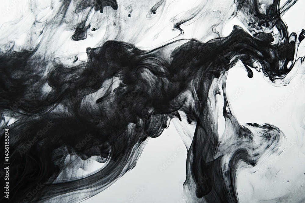 Aufkleber abstract ink swirling on white background. a mesmerizing display of dark ink flowing and diffusing. 