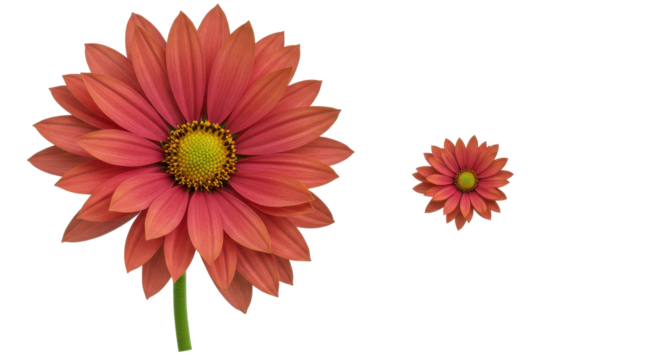 Gerbera duet A coral bloom takes center stage beside its miniature echo on an inky canvas