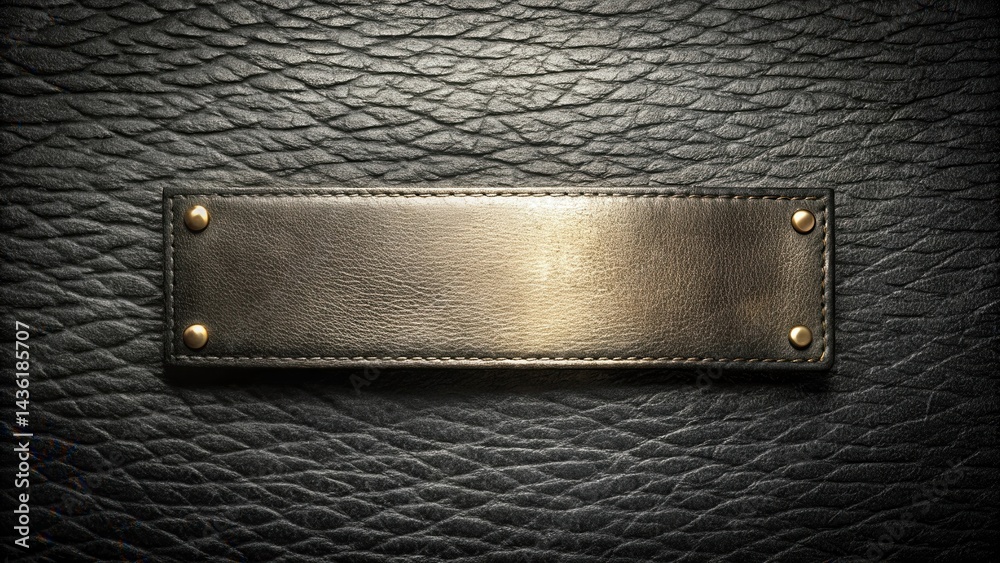 Poster elegant golden leather patch on dark textured background, ideal for luxurious branding or design pro