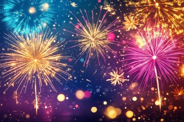 Colorful Fireworks Display over a Starry Night Sky Celebration