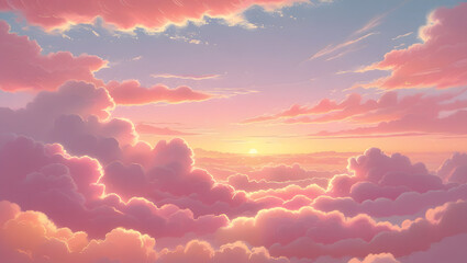 A beautiful orange and red sunset painted the evening sky over the distant mountain landscape, with soft clouds catching the last rays of sunlight wallpaper
