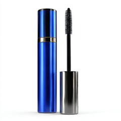 Obraz premium Blue mascara tube with applicator isolated on white background