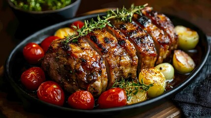 Mustard Sauce Roast Pork with Tomatoes