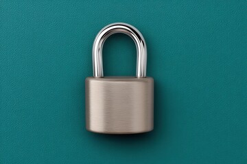 Naklejka premium Minimal silver padlock isolated on green background representing sleek secure access design emphasizing locked entry point protection in modern hardware conceptual visual