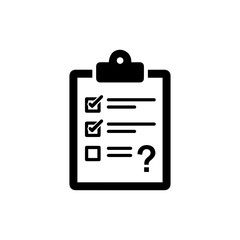 Fototapeta premium Black Filled FAQ Clipboard Icon with Question Checklist