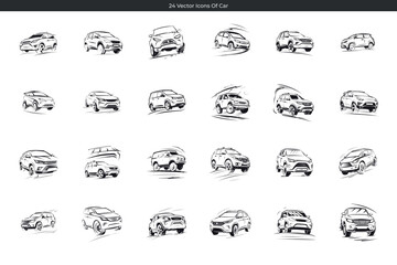 Collection of car icons in doodle style automotive vector illustrations