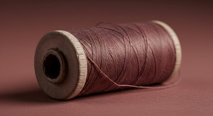 Winding Cord With Maroon Color And Classic Bobbin On Background