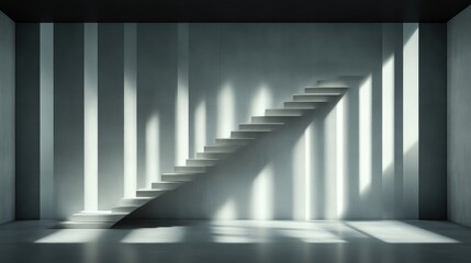 Modern, minimalist interior with concrete stairs