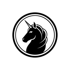 unicorn head silhouette in a circle badge