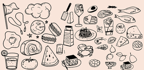 Hand drawn vintage any type of food in all vectors. Such as : Italian, Asian, Mexico and etc