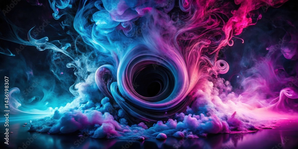 Poster Abstract swirling nebula with vibrant colors and a dark vortex at its center