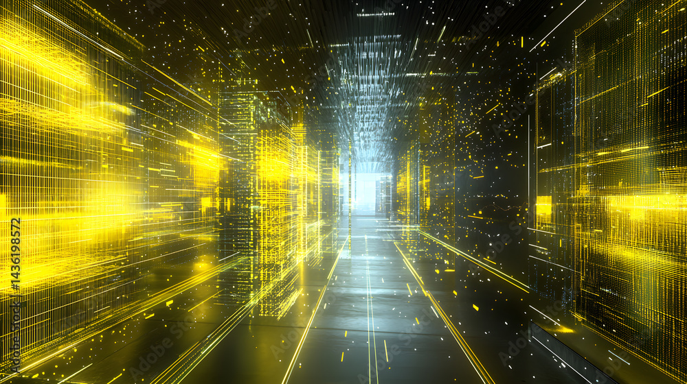 Poster Dynamic quantum computing wallpaper visualizing multidimensional data in a futuristic environment