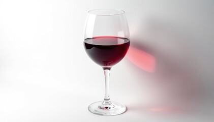 Rich red wine in elegant glass, pure white backdrop, wine glass, minimal, rich