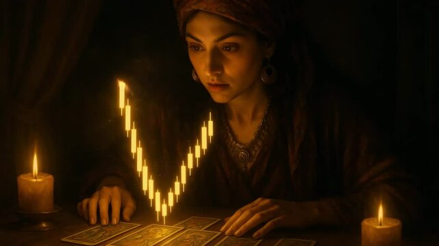 Mystical tarot reading session dimly lit room digital art enigmatic atmosphere close-up perspective