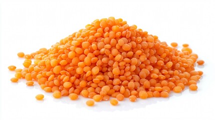 Brown Lentils Pile on White Background, Organic Legumes for Recipes and Packaging Design