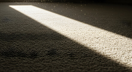Abstract Beam Of Sunlight Illuminates A Speckled Room Interior Revealing Dust Motes