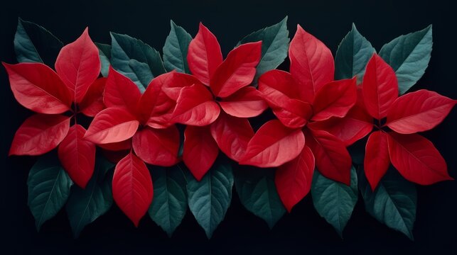 Scarlet Christmas Star: A vibrant cluster of red poinsettia flowers, contrasted against deep green foliage, symbolizing the festive spirit of Christmas. 
