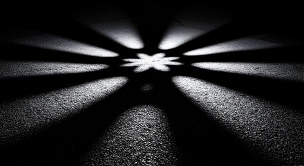Radiant Rays Projected On Asphalt Pavement In The Darkness