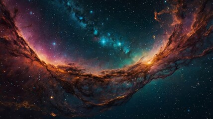 Fototapeta premium A breathtaking celestial scene with countless stars flowing like a river through the vibrant cosmic nebula, generate AI