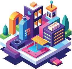 High-Quality 3D Isometric Illustration with Vibrant Colors and Modern Minimalistic Style




