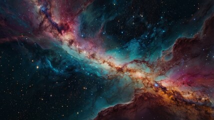 A breathtaking celestial scene with countless stars flowing like a river through the vibrant cosmic nebula, generate AI