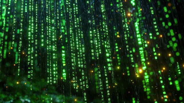 Digital rain of binary code