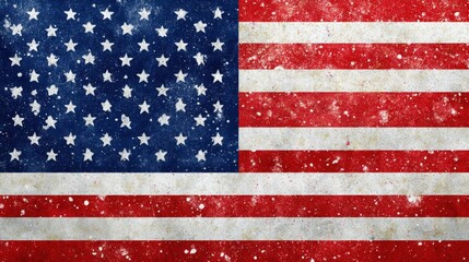 Fototapeta premium A weathered, grunge-style American flag featuring stars and stripes in red, white, and blue.