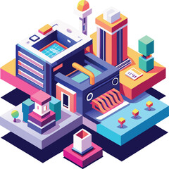 High-Quality 3D Isometric Illustration with Vibrant Colors and Modern Minimalistic Style



