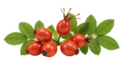Ruby rose hips cascade amidst emerald leaves a striking contrast on black