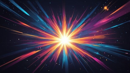 Naklejka premium A vibrant and cosmic explosion resembling a supernova, filled with colorful rays of light and stars, illuminating the surrounding space, generate AI