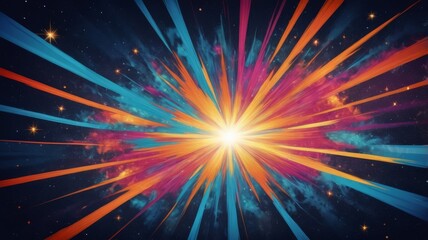 Fototapeta premium A vibrant and cosmic explosion resembling a supernova, filled with colorful rays of light and stars, illuminating the surrounding space, generate AI
