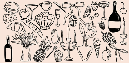 Hand drawn vintage any type of food in all vectors. Such as : Italian, Asian, Mexico and etc