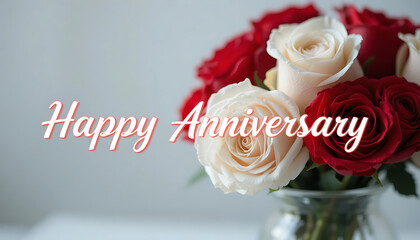 Happy Anniversary Bouquet of Red and White Roses in Vase