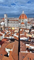 Obraz premium Aerial view Florence with the Cathedral of Santa Maria del Fiore, the Duomo of Florence, in the middle: Firenze, Tuscany, Italy 