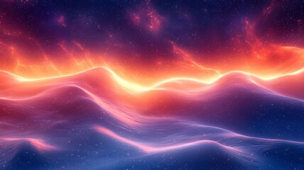 Obraz premium Vibrant cosmic waves illuminated by fiery hues, creating a mesmerizing abstract landscape that evokes wonder and inspiration.