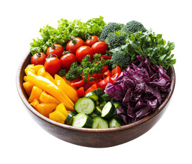 Fresh vegetable salad preparation in a rustic kitchen healthy living concept isolated on transparent background