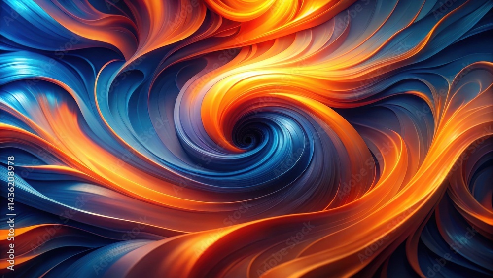 Poster abstract swirling symphony of blue and orange hues, a captivating visual representation of dynamic e